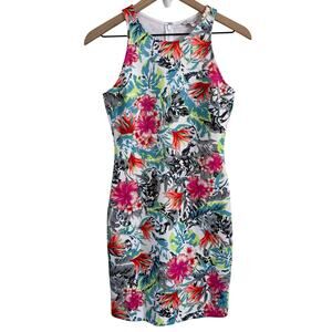 Guess Jungle Flora Sleeveless Racerback Scuba Mini Dress Size Small Bodycon